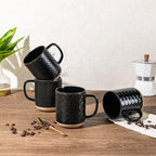 GBhome Coffee Mugs Set of 4, 12oz Handmade Stoneware Coffee Mugs Set with Large Handle for Cappuccino/Latte/Tea/Hot Cocoa, Dishwasher & Microwave Safe, Black