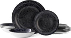 Bestone 12-Piece Round Porcelain Dinnerware Set, Service for 4, Chip Resistant Plates and Bowls,Black, Dishwasher & Microwave Safe for Home Daily Use