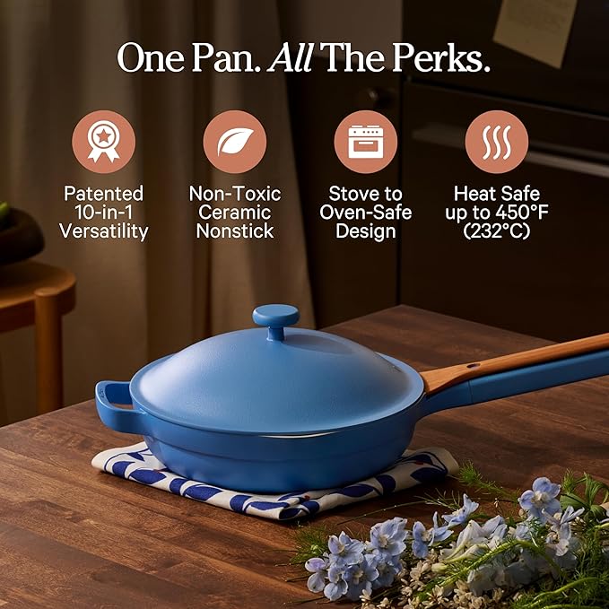 Our Place Always Pan 2.0-10.5” (2.6 Qt) Nonstick, Toxin-Free Ceramic Cookware | Patented 10-in-1 Aluminum Frying & Sauté Pan | Safe for Oven, Induction & All Cooktops up to 450°F | Forget-Me-Not Blue