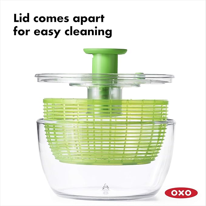OXO Good Grips Salad Spinner - Large, Green Lettuce & Fruit Washer, BPA-Free, Easy One-Hand Pump (Pack of 4)