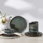 Herogo 12 Pieces Square Stoneware Dinnerware Set, Service for 4, Dinner Plates and Bowls Sets, Double Reactive Glaze Dishes Set for Kitchen, Scratch Resistant, Dishwasher Safe, Moss Green