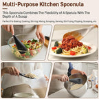 3 PACK Cooking Spatula Spoon for Nonstick Cookware, Multifunction Spoonula Great for Cooking, Serving, Baking, Mixing, Stirring, Scoop, Scrape - Sturdy BPA-Free Heat Resistant Silicone & Wood Handle