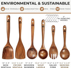 Wooden Spoons for Cooking – 6 Pcs Premium Teak Wooden Utensil Set with Hooks - Durable, Nonstick Safe, Easy to Clean & Heat Resistant with Ergonomic Handles