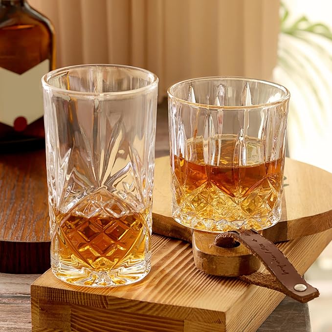 Moretoes Crystal Drinking Glasses Set of 12, Glass Whisky Cups, Mixed Glassware Set, 12 Oz Highball Glasses & 11 Oz Old Fashioned Glasses, Great for Cocktail and Other Beverages