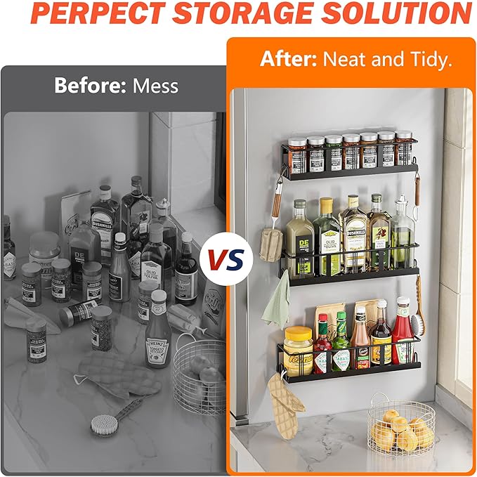 Spice Rack Wall Mounted 4 Pack, Space-Saving Spice Organizer for Spice Jars and Seasonings,Screw or Adhesive Hanging Spice Rack Organizer for Your Kitchen Cabinet,or Pantry Door