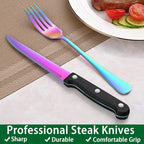 49-Pieces Colorful Rainbow Stainless Steel Silverware Sets With Organizer And Steak Knives,Knife Spoon And Fork Eating Utensils Sets For Ktichen,Multicolor Flatware Sets With Cutlery Tray