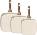 NEWBULIG Nonstick Frying Pan Skillets Set, with Detachable Stay-Cool Handle, Non toxic Induction Cookware, Free of Intentionally Added PFOA, Dishwasher ＆ Oven Safe, (9.5", 10.2", 11") Beige