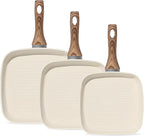 NEWBULIG Nonstick Frying Pan Skillets Set, with Detachable Stay-Cool Handle, Non toxic Induction Cookware, Free of Intentionally Added PFOA, Dishwasher ＆ Oven Safe, (9.5", 10.2", 11") Beige