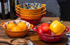 Boho Ceramic Serving Bowls with Handles Set of 2, Ceramic Large Serving Bowls, 40 Oz Porcelain Salad Bowls, Large Serving Dishes for Entertaining, Nesting Mixing Bowls for Soup,Stew,Fruits,Dinner