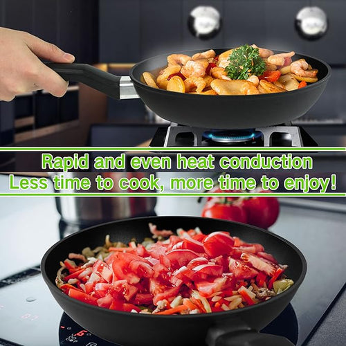 9.5“ Nonstick Frying Pan, Nonstick Fry Pan Griddle Pan, Dishwasher and Oven Safe, PFOA-Free, Stovetop Grill Pan Works with Gas, Electric Stove, Induction Cooktops