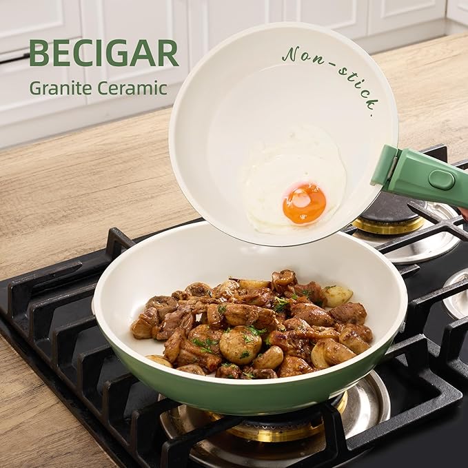 8PCS Ceramic Cookware,Nonstick Ceramic Pan, Removable Handle Pots and Pans Set, Stackable Set, Nonstick Pan Pots and Pans Set Non Stick pot (Green)