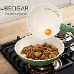 8PCS Ceramic Cookware,Nonstick Ceramic Pan, Removable Handle Pots and Pans Set, Stackable Set, Nonstick Pan Pots and Pans Set Non Stick pot (Green)