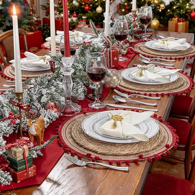 WDF Partyware 350 Pcs Silver Plastic Plates - Silver Dinnerware Set of 50 Dinner Plates 50 Dessert Plate 50 Silverware 50 Napkins 50 Cups for Christmas Party&Wedding