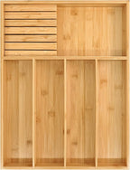 VaeFae Bamboo Silverware Organizer (Non-expandable), Utensil Holder for Drawer, Cutlery Tray with Divider for Kitchen Drawer, Utensil Organizer with Knife Block