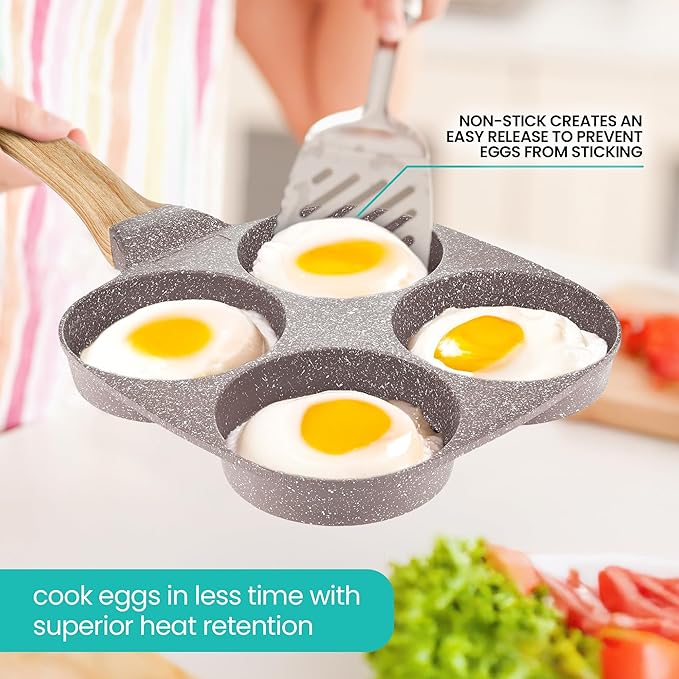 Modern Innovations Dove Gray 4 Cup Nonstick Pan Omelette Mini Pancake Pan for Stove Top Gas and Electric Small Skillet Breakfast Maker