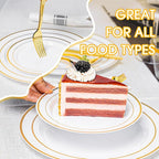 350PCS Gold Plastic Plates Dinnerware Set, Thanksgiving Disposable Plates, 50 Dinner and 50 Dessert Plates, 50 Pre Rolled Napkins with Silverware and 50 Cups for Party and Wedding