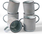 famiware Coffee Mug Set for 6, Star 16 oz Catering Mugs Cup Set with Handle for Coffee, Tea, Cocoa, Milk - Ceramic Stoneware Drinkware Set, Smoky Blue