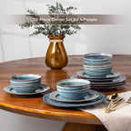 GBHOME Ceramic Dinnerware Sets,12 pcs Embossed Elegant Stoneware Plates and Bowls Sets, Housewarming Wedding Gift | Dishwasher & Microwave Safe | Dishes Set Service for 6