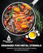 Frying Pans Non Stick, Hybrid Ceramic With Lid, 12 Inch Tri-Ply Stainless Steel Skillet, Non-Toxic, PFAS/PFOA/PTFE Free, Metal Utensil Safe, Dishwasher & Oven Safe