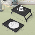 Artmeer Bed Tray Table with Folding Legs,Bamboo Breakfast in Bed for TV Table, Laptop Computer Tray,Eating,Snack Tray(Black) Large Size