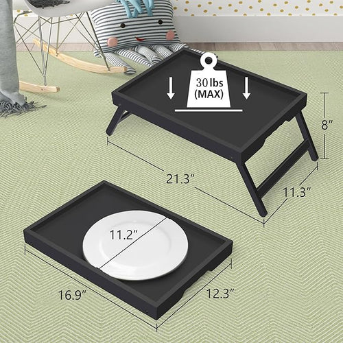 Artmeer Bed Tray Table with Folding Legs,Bamboo Breakfast in Bed for TV Table, Laptop Computer Tray,Eating,Snack Tray(Black) Large Size
