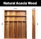 Acacia Wood Silverware Organizer, Kitchen Utensil Drawer Organizer for Forks & Spoons, 7-Compartment Cutlery Tray, Flatware Holder
