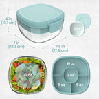 Bentgo Glass Salad Container - 7.6-Cup Salad Bowl with Airtight Lid, Leak-Proof Sauce Container, 4-Compartment Bento Tray & Reusable Fork - BPA-Free for Meal Prep, Office & More (Coastal Seaglass)