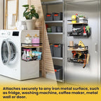 [WIDER SHELF] 2 SET Strong Magnetic Shelf Basket for Fridge with Tag & Bamboo Top, XXL Large Magnetic Spice Rack Shelves for Side of Refrigerator, Kitchen Pantry Storage Organizer for Food Fruit Veg