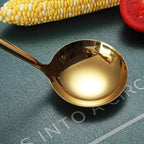 Gold Ladle, Berglander Stainless Steel Kitchen Ladle With Titainium Gold Plating, Soup Ladle, Cooking Ladle, Metal Soup Spoon For Cooking, Dishwasher Safe, Easy to Clean