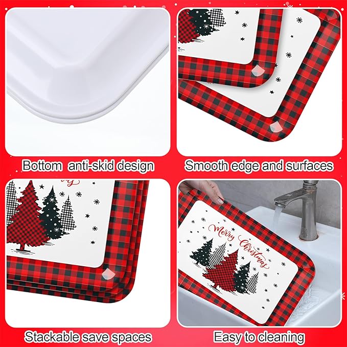 Vesici 3 Pcs Christmas Serving Trays 13 x 10 Inch Black and Red Plaid Xmas Tree Melamine Platters Reusable Rectangular Serving Dishes for Xmas Holiday Party Sharing Snacks Fruit Dessert Candy