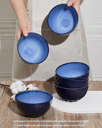 Pokini 22 Oz Ceramic Cereal Bowls, 5.5 Inch Microwave & Dishwasher Safe Lead-free Soup Bowls Light Blue Bowls for Kitchen for Pasta Oatmeal Salad Dessert