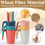 Wheat Straw Coffee Mugs 6-Pack– Unbreakable & Lightweight Cups, 12oz Stackable Cups with 6 Detachable Straws & 2 Cleaning Brushes (Colorful, 12, Fluid Ounces)