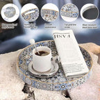 Round Serving Tray with Handles - Boho Coffee Table Tray Ottoman Tray,Large Trays for Ottoman Coffee Table,Modern Decorative Trays for Living Room