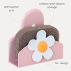Vigar Florganic Daisy Sponge Holder for Kitchen Sink with Suction Cup and Sponge, Sink Caddy, Kitchen Organizers and Storage for Kitchen Sinks, Pink
