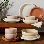 Bloomhouse - Two Time Oprah's Favorite Things Winner - Corsica Clay 16 Piece Stoneware Rustic Reactive Glaze Dinnerware Set - Stackable Plates and Bowls Set. Service for 4 - Matte Assorted Colors