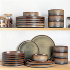TheTerra Ceramic Dinnerware Sets for 8, 24 Pieces Porcelain Lightweight Speckled Plates and Bowls Sets, Scratch Resistant Dish Set, Oven & Microwave & Dishwasher Safe, Coca Mocha