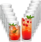 Ribbed Drinking Glasses 12pcs, 12oz and 10oz Glassware, Tumbler Glasses Cup Set for Wedding, Party, Christmas Gift, Clear