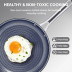 Ammeloo Hybrid Tri-Ply Stainless Steel Frying Pan Set, 8"/9.5"/11" Cooking Pans, Non Stick Frying Pans and Skillets, Chef Pan, Non Toxic, Dishwasher Safe, Induction Compatible, Blue Interior
