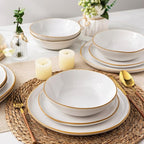 AmorArc Ceramic Dinnerware Sets,Handmade Reactive Glaze Stoneware Plates and Bowls Sets,Highly Scratch Resistant | Dishwasher & Microwave Safe Dishes Set,Service for 4 (12pc)