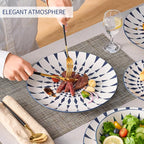 Bestone Ceramic 12-Pieces Dinnerware Sets, Ceramic Dish Plates and Bowls Sets, Dishes Set for 4, Dinner Salad Dessert Plates, and Cereal Bowls Set, Gift,Vintage Blue