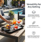 Cedilis 3 Pack Black Serving Trays with Handles,16 x 11IN Rectangular Non Skid Multi-Purpose Plastic OttomanTray for Restaurant, Parties, Coffee Table, Kitchen