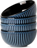 HASENSE Large Ceramic Serving Bowls 42 Oz - 7 Inch Salad Bowl Set of 4 for Kitchen,Modern Ribbed Porcelain Dishes for Entertaining,Soup,Pho,Pasta,Cereal, Noodle - Dishwasher & Microwave Safe, Blue