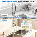 2-Tier Sponge Holder for Kitchen Sink, Self-Drain Caddy with Brush Holder, Countertop Organizer for Sponges, Brushes, and Dish Rags（White）