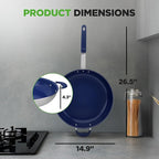 NutriChef 14" Fry Pan With Lid - Extra Large Skillet Nonstick Frying Pan with Silicone Handle, Ceramic Coating, Blue Silicone Handle, Stain-Resistant And Easy To Clean, Professional Home Cookware