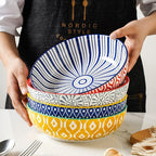 Selamica Ceramic 30 Ounce Large Pasta Bowls Set of 4, 8 inch Salad Bowl Wide and Shallow Microwave Dishwasher Safe, Assorted Corlors