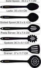 Culinary Couture Black Silicone Kitchen Utensils Set of 6, Non-Stick Heat-Resistant Silicone Kitchen Utensils Set with Steel Inner Core