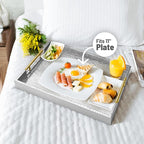 ATZYmolin 17" x 12" Wood Serving Tray with Gold Polished Metal Handles, Home Decorative Wooden Rectangle Ottoman Leather Decor Platter Bathroom Vanity Tray for All Occasions Alligator Silvery