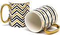 KooK Coffee Mugs, Coffee Mug Set, Black and Gold Cups, Porcelain, Tea Cups with Handles, Geometric Design with Metallic Gold Accents, 14.8 oz, Black and Gold, Set of 2