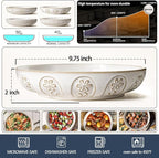 Artena Pasta Bowls, 50oz Large Salad Serving Bowls, 9.75'' Plates Bowls Set of 4, Big White Ceramic Soup Bowls for Kitchen, Embossment Shallow Dinner Bowl, Microwave Dishwasher Safe, Pinwheel Flower