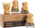 SAMEBUETCO 6-Piece Bamboo Dish Brush Set with 2 Stainless Steel Drying Racks, 3 Mixed Fiber Pot Brushes & 1 Sisal Bristle Brush for Dishes, Pots, Pans, Vegetables & Kitchen Cleaning